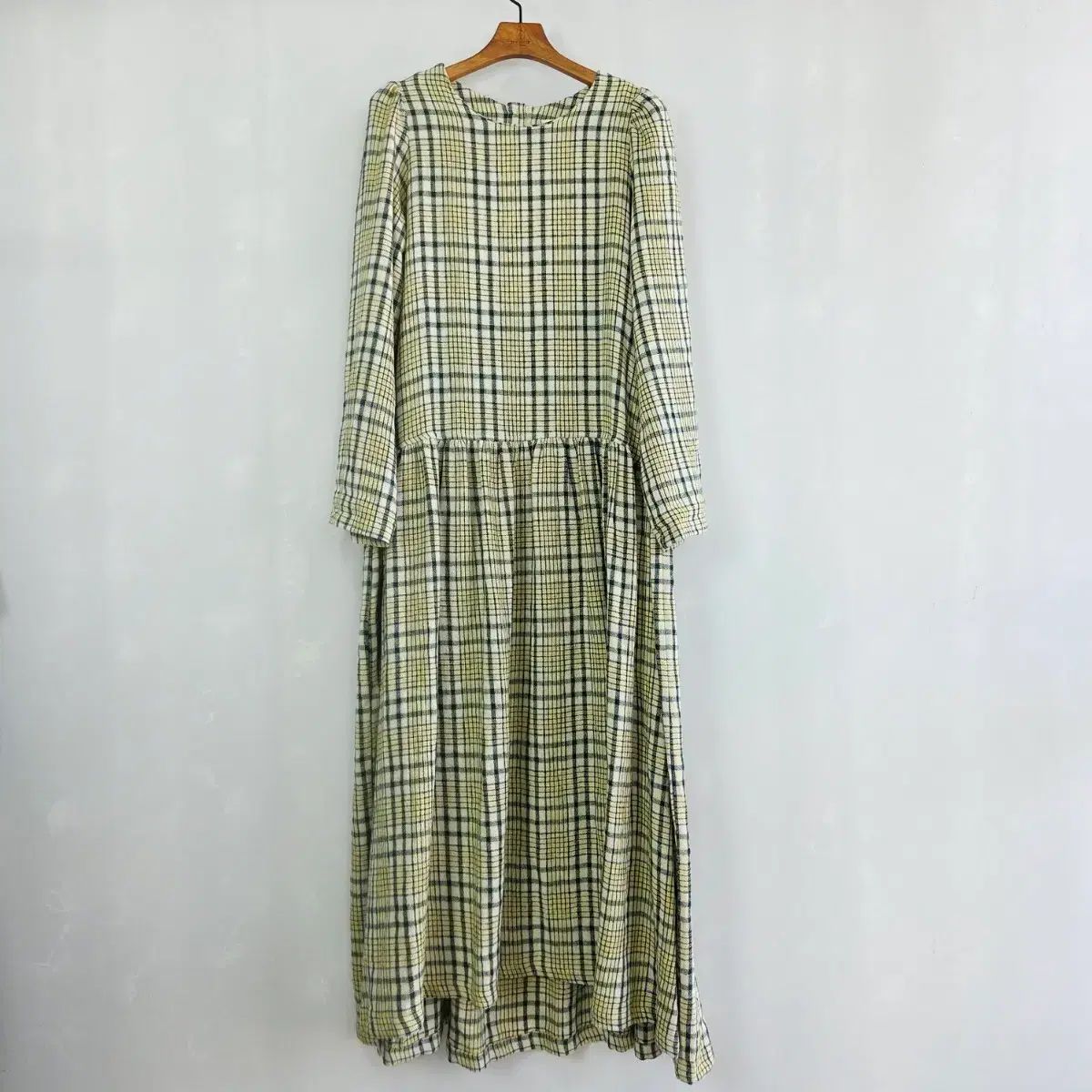 ウィッコモ LYNN リネン100% CHECK ロング丈ワンピース ルーズフィット ナチュラルONE PIECE