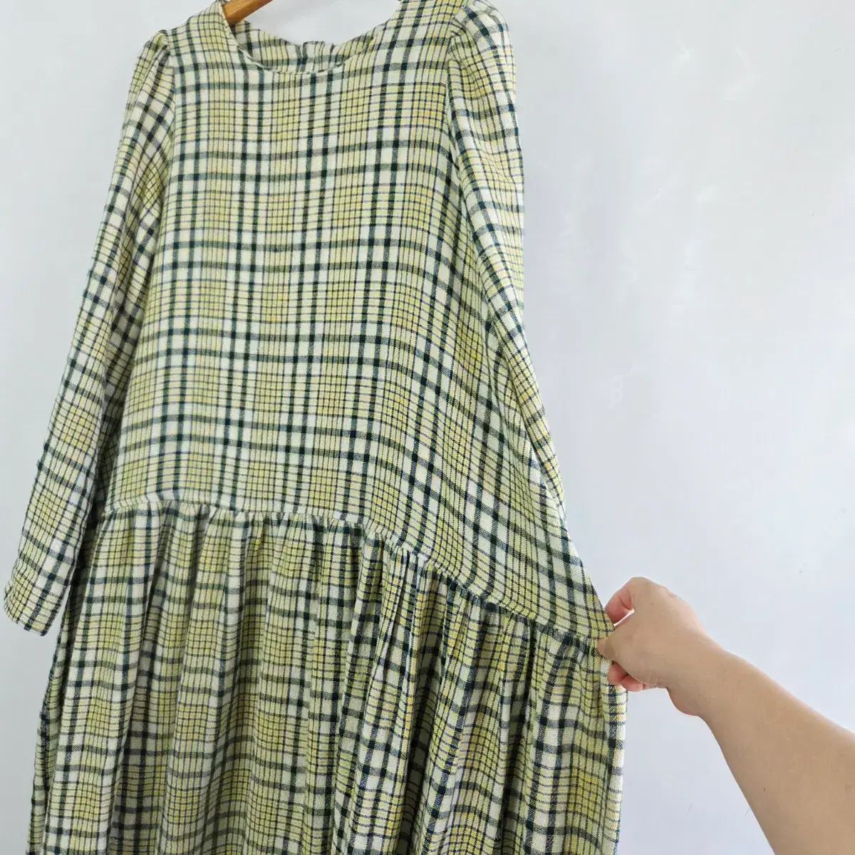 ウィッコモ LYNN リネン100% CHECK ロング丈ワンピース ルーズフィット ナチュラルONE PIECE