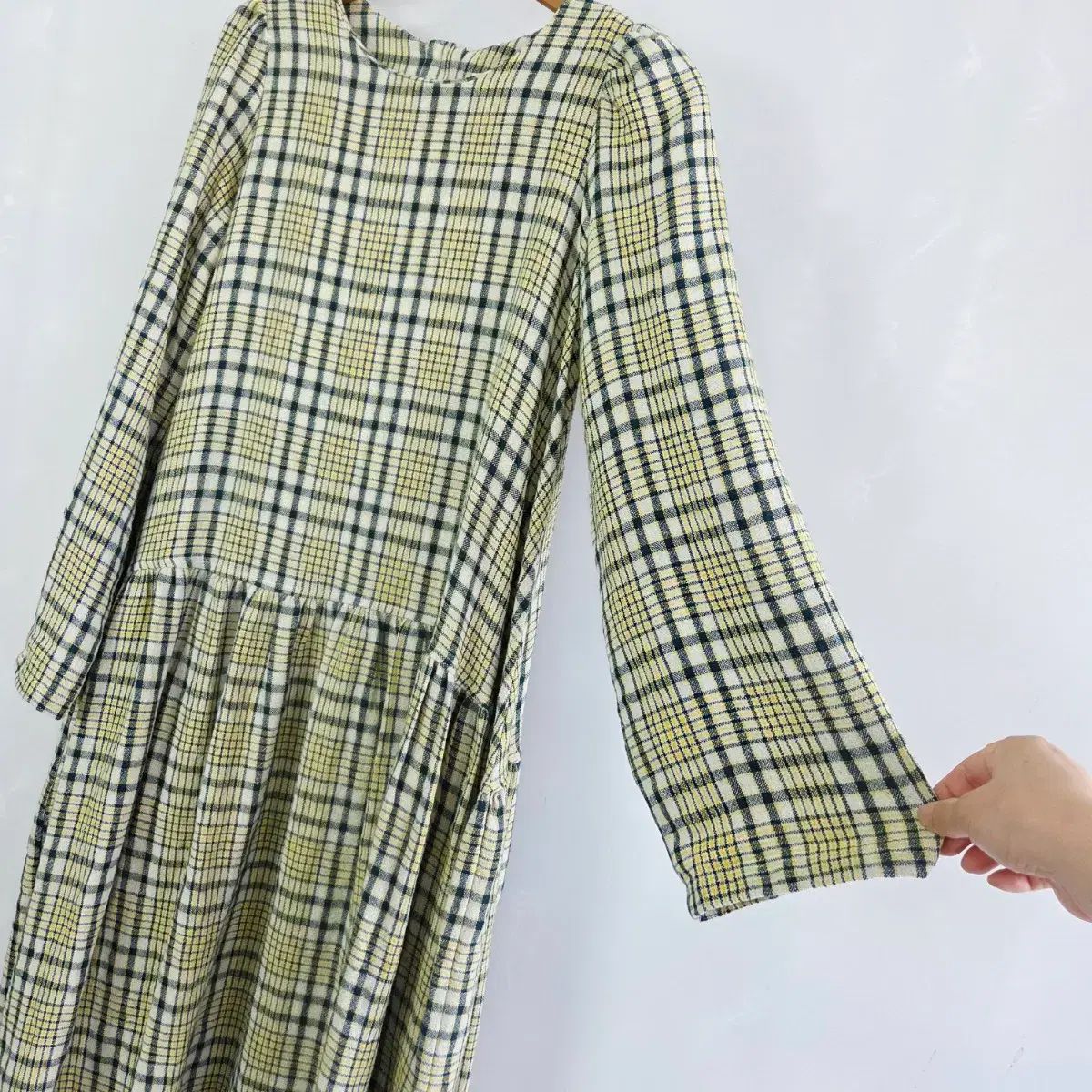 ウィッコモ LYNN リネン100% CHECK ロング丈ワンピース ルーズフィット ナチュラルONE PIECE