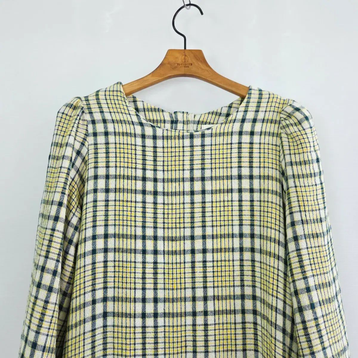 ウィッコモ LYNN リネン100% CHECK ロング丈ワンピース ルーズフィット ナチュラルONE PIECE