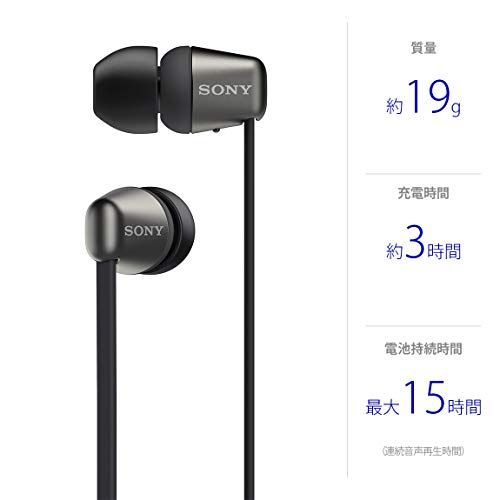 ソニー ワイヤレスイヤホン WI-C310 : Bluetooth対応/最大15時間連続再生/マイク付き フラットケーブル採用 2019年モデル ブラック WI-C310 BCry 7483f795
