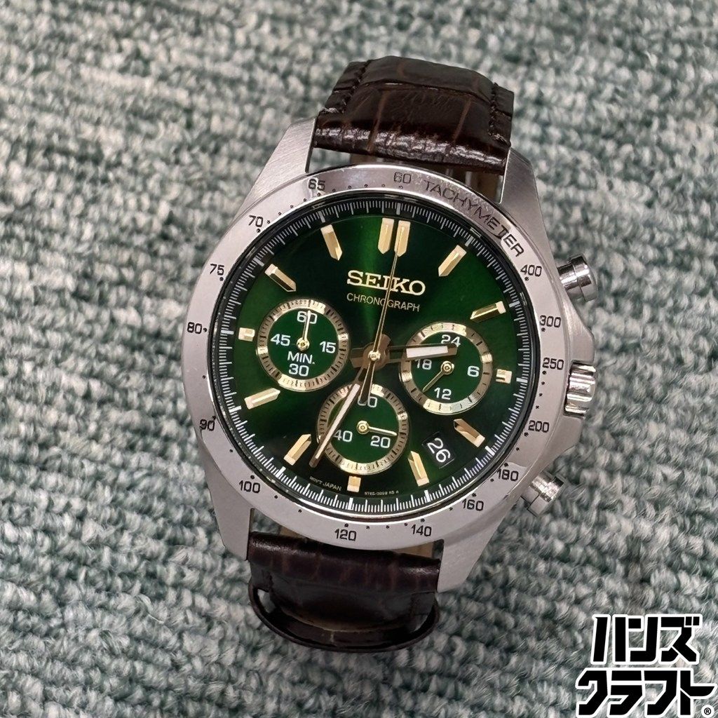 ◎【中古美品】 SEIKO クォーツ 腕時計 8T63-00D0 デイト グリーン セイコー