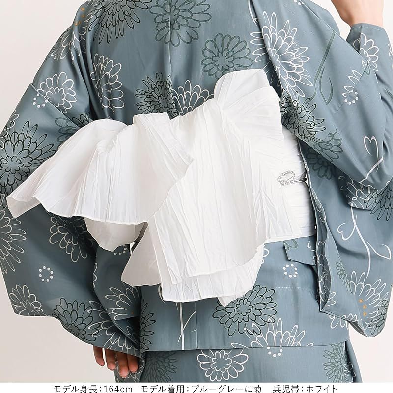 【新品】 [ON NISHIKI] 浴衣 レディース セパレート (ワンピース＋上衣＋帯) 3点セット 簡単着付け 吸水速乾 CoolPass素材 2WAY 二部式 兵児帯 大人用 フリーサイズ (ﾌﾞﾙｰｸﾞﾚｰに菊-6A/kww001)