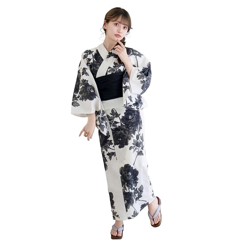 【新品】 [KYOETSU] [キョウエツ] 浴衣セット 変わり織 二部式 2点セット(浴衣、兵児帯) レディース AB (瀟洒水墨牡丹, フリーサイズ) 7,541円