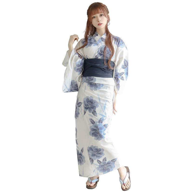 【新品】 [KYOETSU] [キョウエツ] 浴衣セット 変わり織 二部式 2点セット(浴衣、兵児帯) レディース AB (静寂に薄花桜, フリーサイズ)
