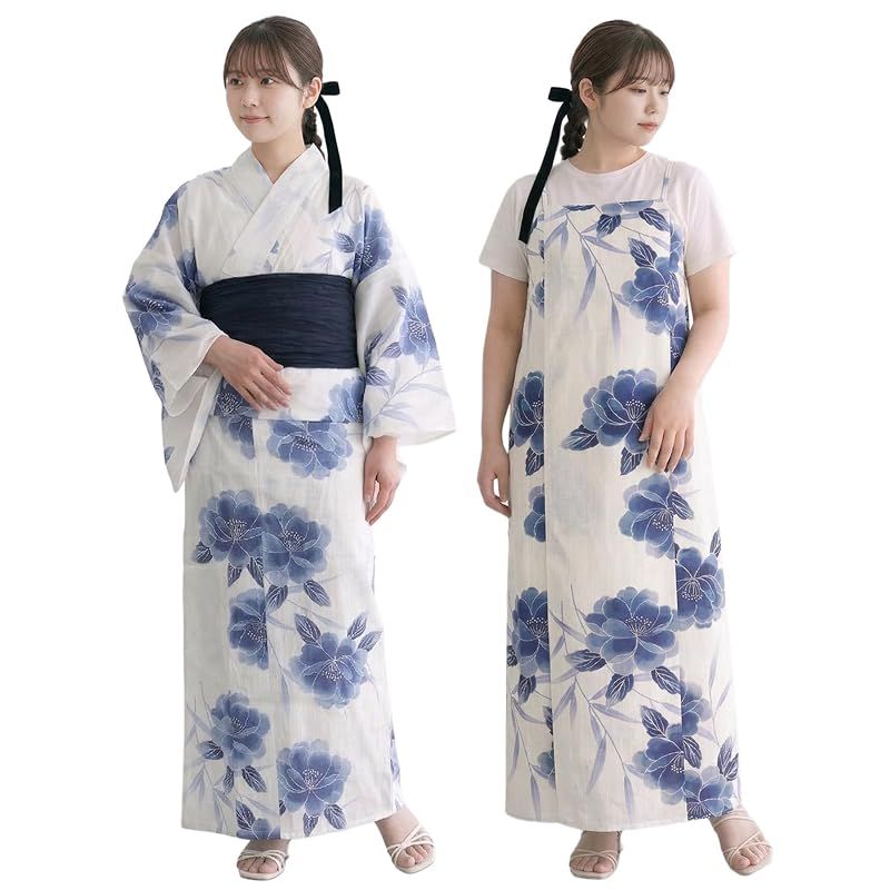 【新品】 [KYOETSU] [キョウエツ] 浴衣セット 変わり織 生成り ワンピース 2点セット(浴衣、兵児帯) レディース フリーワイドサイズ FW (静寂に薄花桜, フリーワイドサイズ)