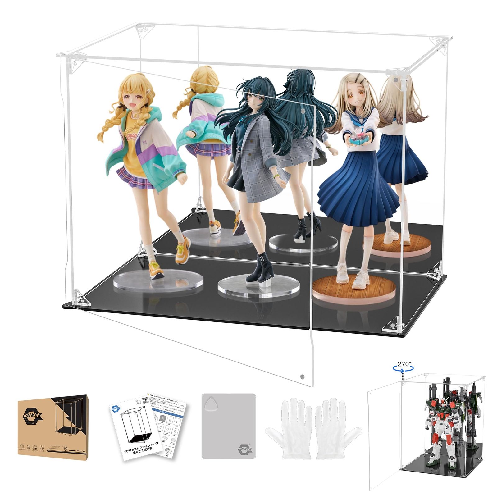 KUKER フィギュアケース アクリルケース UVカット 背面ミラー マグネット付き 前扉 コレクションケース ディスプレイケース ショーケース 組み立て式 汚れ防止 手袋 クリーニングクロス付き (幅40×奥行25×高さ30cm,台座黒+背 78ec7247 KUKER フィギュアケース アクリルケース UVカット 背面ミラー マグネット付き 前扉 コレクションケース ディスプレイケース ショーケース 組み立て式 汚れ防止 手袋 クリーニングクロス付き (幅40×奥行25×高さ30cm,台座黒+背 78ec7247