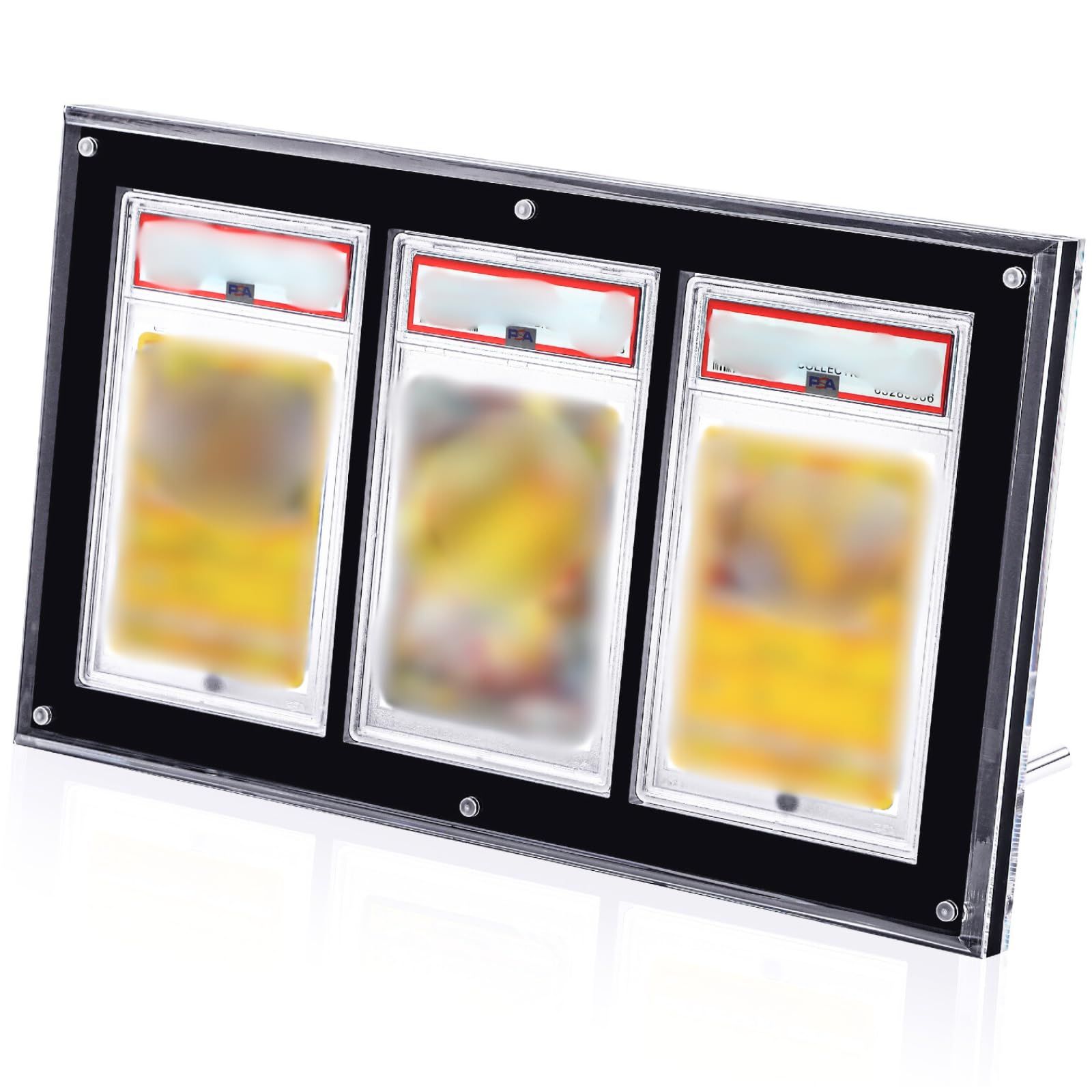 【UVカット率99.8%】アクリル本舗 PSA用 スクリューダウン 3連 マグネットローダー psa CGC 対応 ディスプレイ ケース スタンド 付き 鑑定 展示 保管 収納 厚さ1.8?の高級仕様 (PSA3枚用_ブラック, マグネット式 e2cd7e86