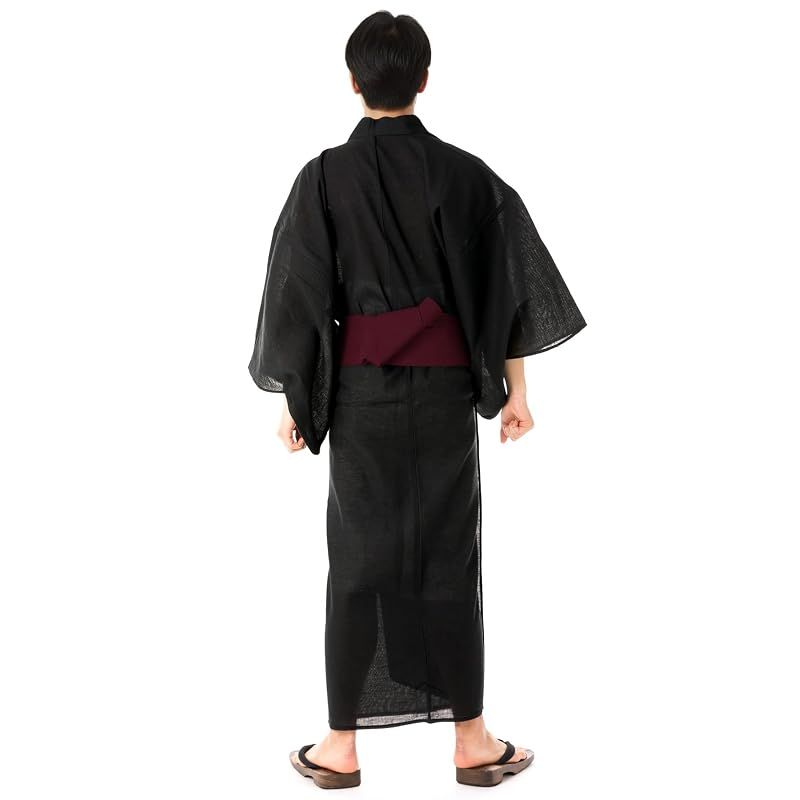 【新品】 [キョウエツ] 浴衣 メンズ セット ゆかた 男性 黒 紺 おしゃれ 綿 しじら C 4点セット (M, 7.無地×黒(ワンタッチ紫))
