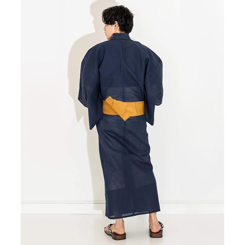 【新品】 [キョウエツ] 浴衣 メンズ セット ゆかた 男性 黒 紺 おしゃれ 綿 しじら C 4点セット (M, 8.無地×紺(ワンタッチ金))