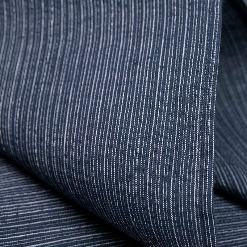 【新品】 [キョウエツ] 浴衣 メンズ セット ゆかた 男性 黒 紺 おしゃれ 綿 しじら C 4点セット (L, 2.シンプル細縞×紺(ワンタッチ灰))