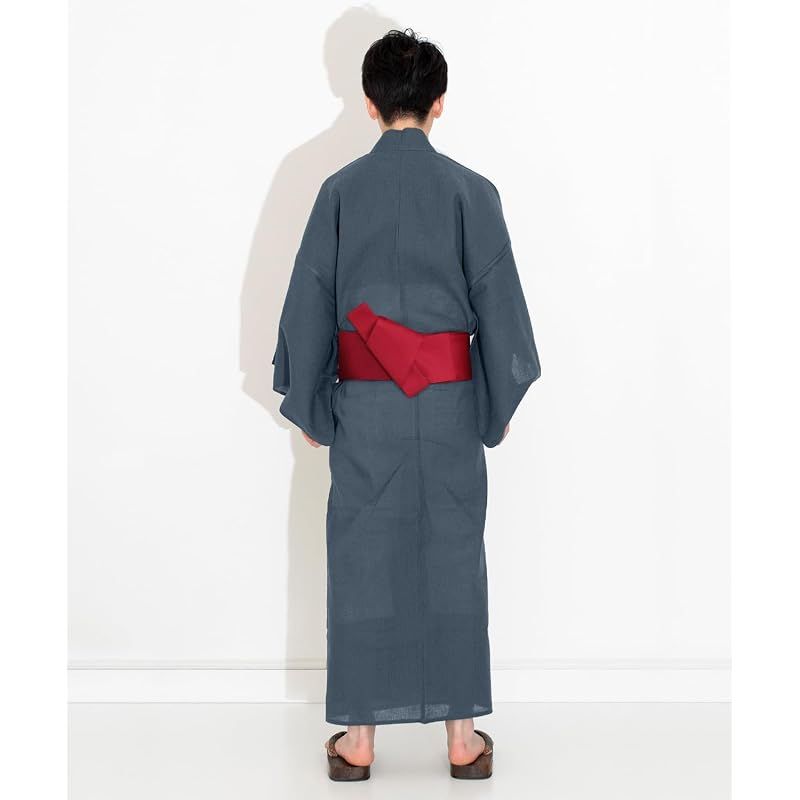 【新品】 [キョウエツ] 浴衣 メンズ セット ゆかた 男性 黒 紺 おしゃれ C 4点セット (LL, C-23.無地×藍(ワンタッチ角帯 赤))
