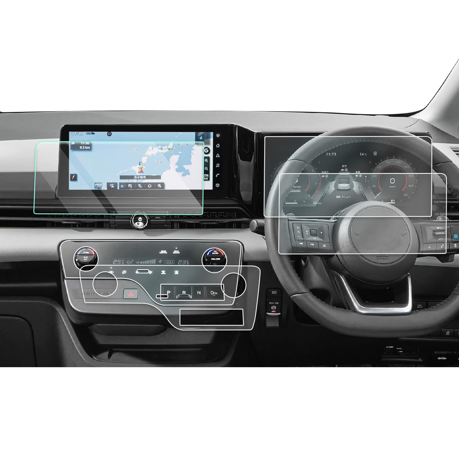 CDEFG 2025新設計 日産 セレナ 6代目 C28 ナビ 保護フィルム【5枚セット】【12.3インチカーナビディスプレイ 1枚+メーターパネル 2枚+エアコンパネル 2枚】セレナ c28 画面保護 低反射 指紋防止 セレナc28 カーナ 3902cbdd