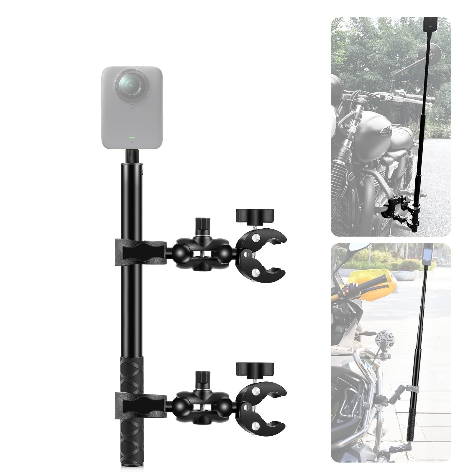 PULUZ バイク用カメラマウントキット 150cm延長セルフィースティック クイックリリース付き 2つの頑丈なダブルクランプで安定したマウントが可能 360度カメラ、アクションカメラ、X4、Ace Pro、GoPro HERO12 13、D cef77cd4 PULUZ バイク用カメラマウントキット 150cm延長セルフィースティック クイックリリース付き 2つの頑丈なダブルクランプで安定したマウントが可能 360度カメラ、アクションカメラ、X4、Ace Pro、GoPro HERO12 13、D cef77cd4