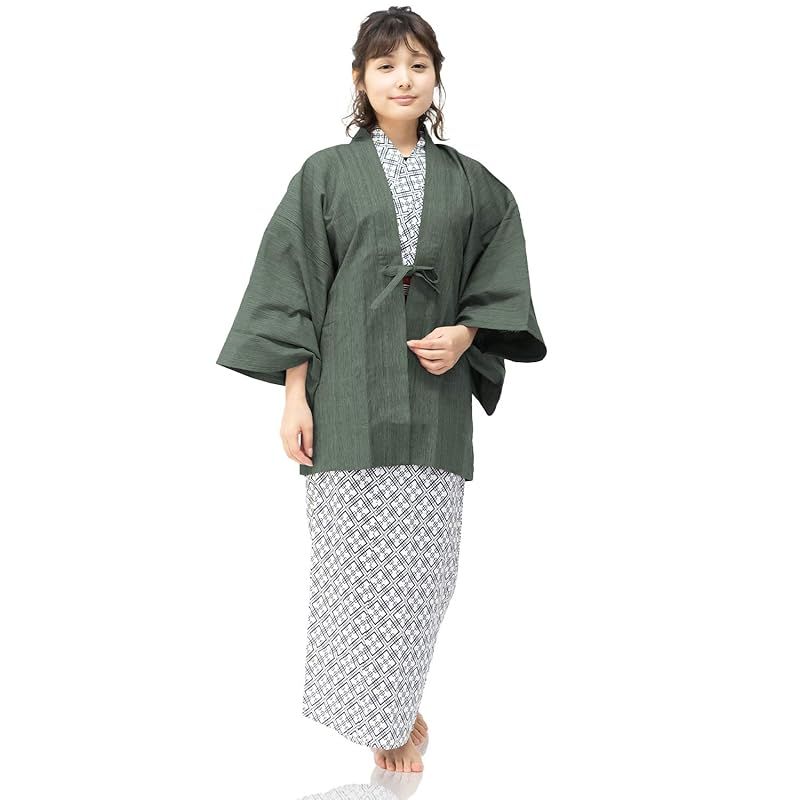 【新品】 [KYOETSU] [キョウエツ] 浴衣セット 旅館浴衣 4点セット(羽織、旅館浴衣、帯、共紐) レディース (浴衣-135, 羽織-緑)