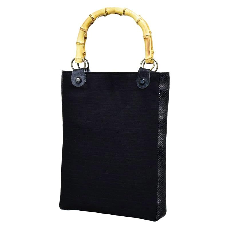 【新品】 [あい藍] 信玄袋 竹製の持ち手とマチがついて便利で使いやすい 日本製 (紬無地（黒）)