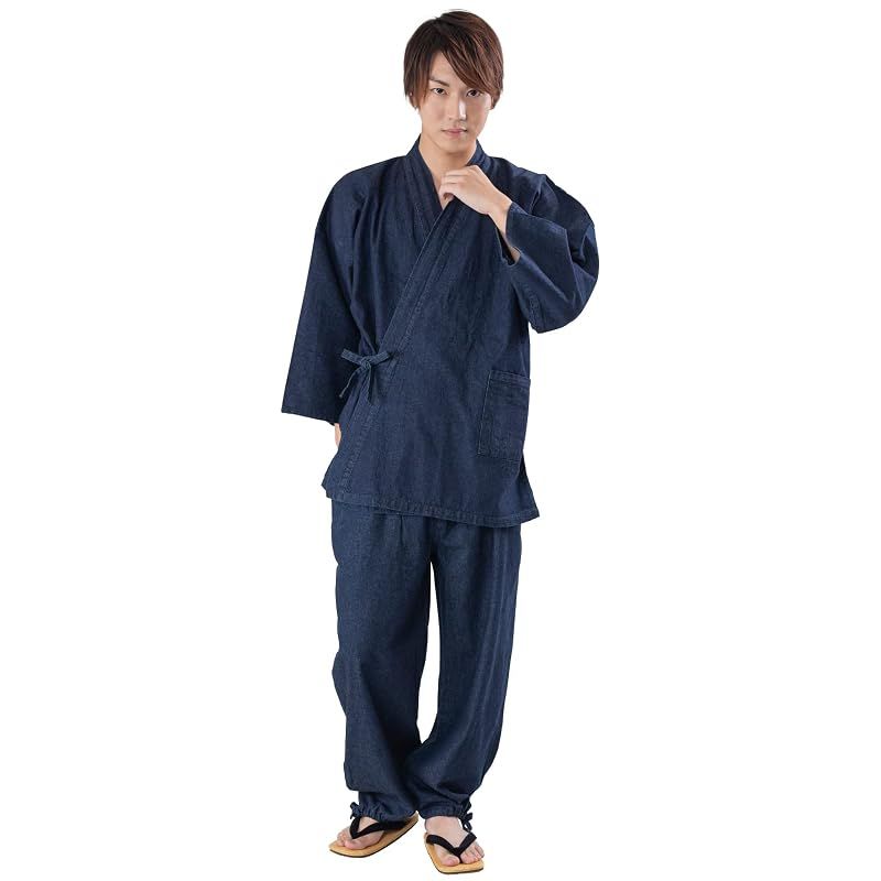 【新品】 [あい藍] メンズ デニム作務衣 通年用 8.5オンス (LL, ネイビー)