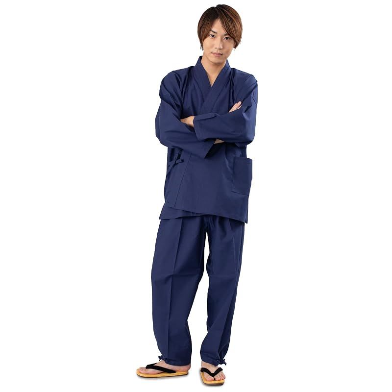 【新品】 [あい藍] 久留米 民芸作務衣 日本製 久留米 織り 柔らかい平織り 通年 季節 プレゼント 贈り物 春 夏 秋 冬 父の日 (L, 紺) 7,679円