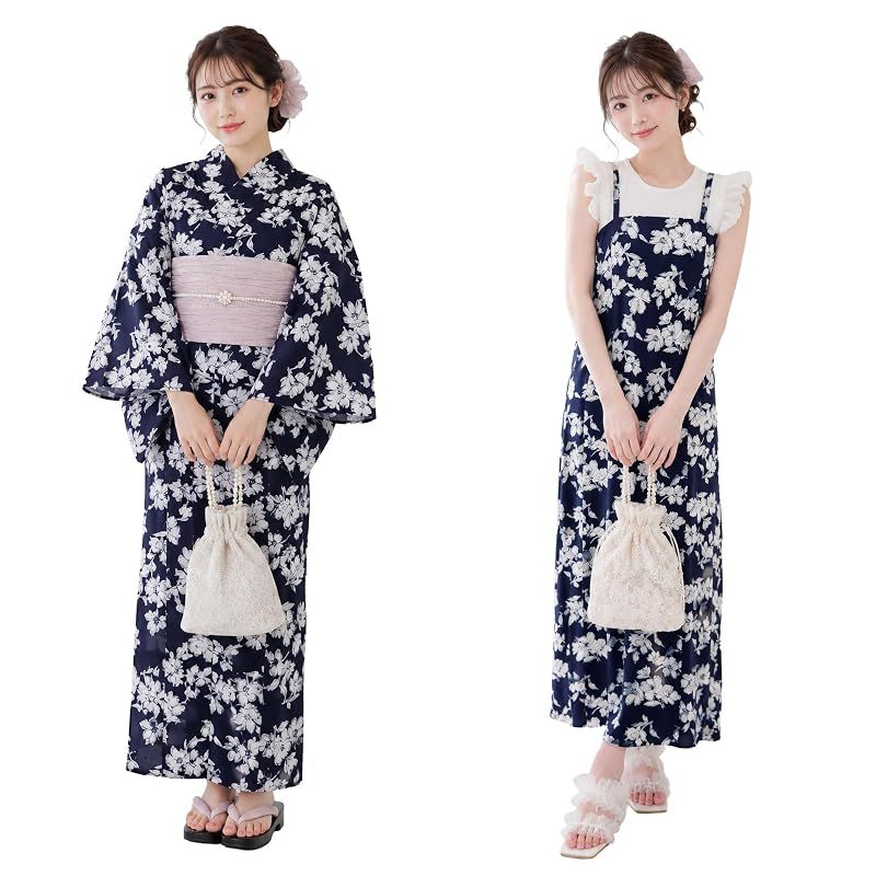 【新品】 [NISHIORI] 二部式浴衣 レディース 3点セット ワンピース浴衣 セパレート浴衣 浴衣 ワンピース 兵児帯付き フリーサイズ 簡単着付け 着崩れしにくい 大人 女性 花火大会 夏祭り 夕涼み お祭り 浴衣セット (w-6)