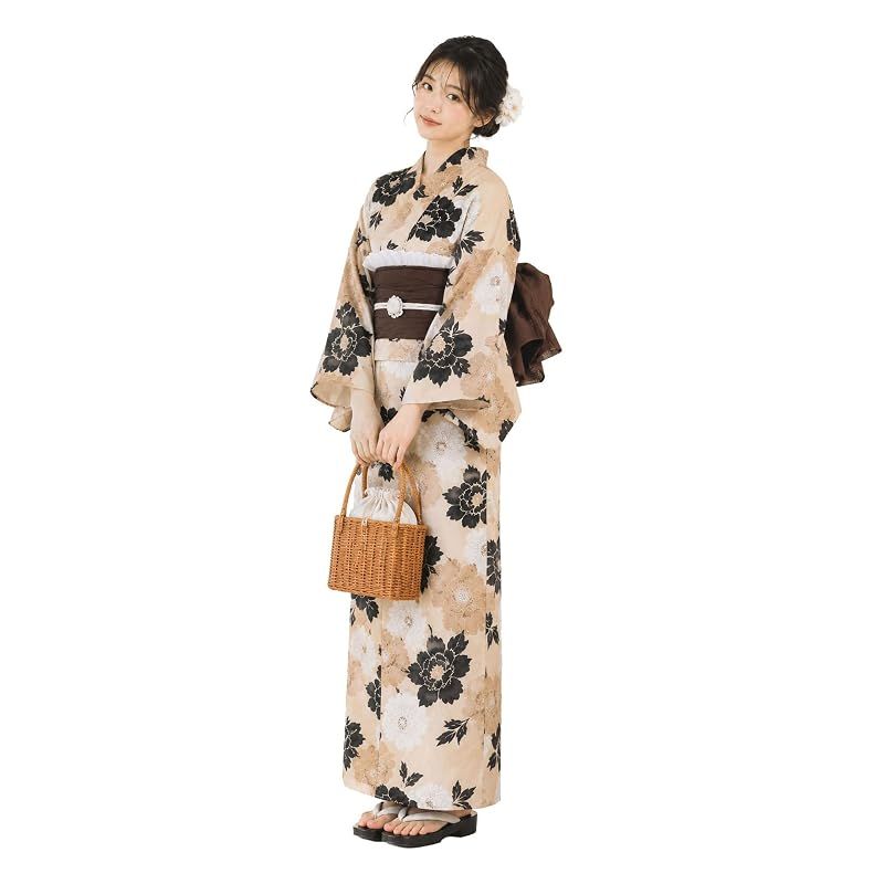 【新品】 浴衣 セット レディース 二部式 選べる浴衣 しわ兵児帯 2点セット 大人かわいい 上品 花柄 夏祭り 花火大会 (007, 二部式タイプ)