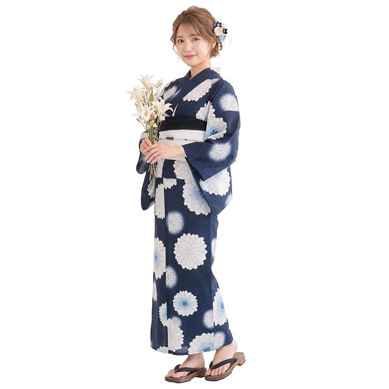 【新品】 浴衣 セット レディース 二部式 選べる浴衣 しわ兵児帯 2点セット 大人かわいい 上品 花柄 夏祭り 花火大会 (02, 通常タイプ)