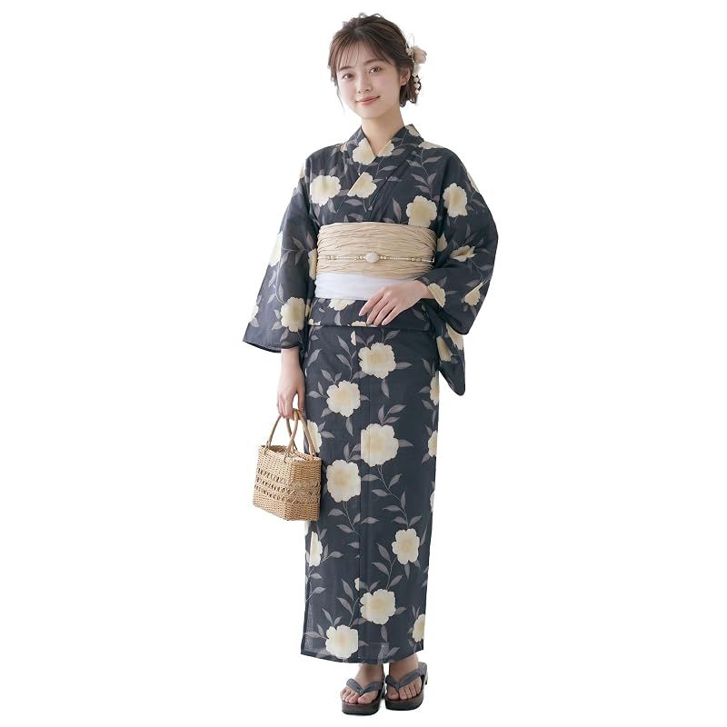 【新品】 浴衣 セット レディース 二部式 選べる浴衣 しわ兵児帯 2点セット 大人かわいい 上品 花柄 夏祭り 花火大会 (04, 通常タイプ)