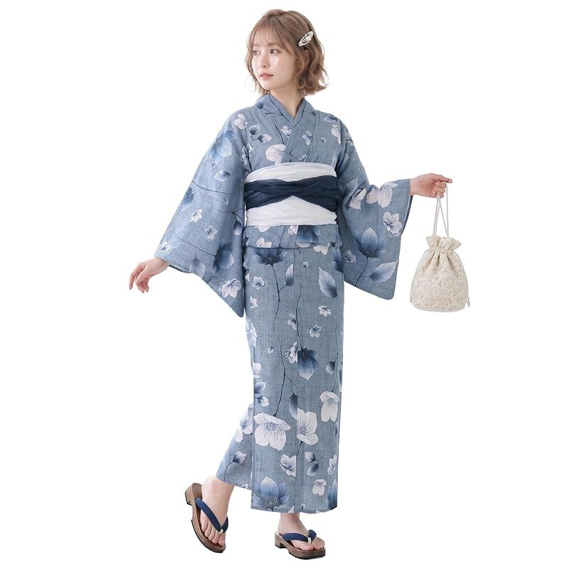 【新品】 浴衣 セット レディース 二部式 選べる浴衣 しわ兵児帯 2点セット 大人かわいい 上品 花柄 夏祭り 花火大会 (11, 通常タイプ)