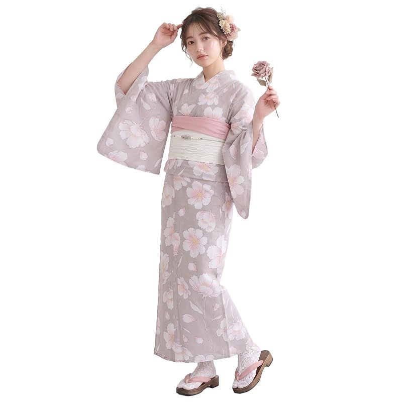【新品】 浴衣 セット レディース 二部式 選べる浴衣 しわ兵児帯 2点セット 大人かわいい 上品 花柄 夏祭り 花火大会 (12, 通常タイプ)