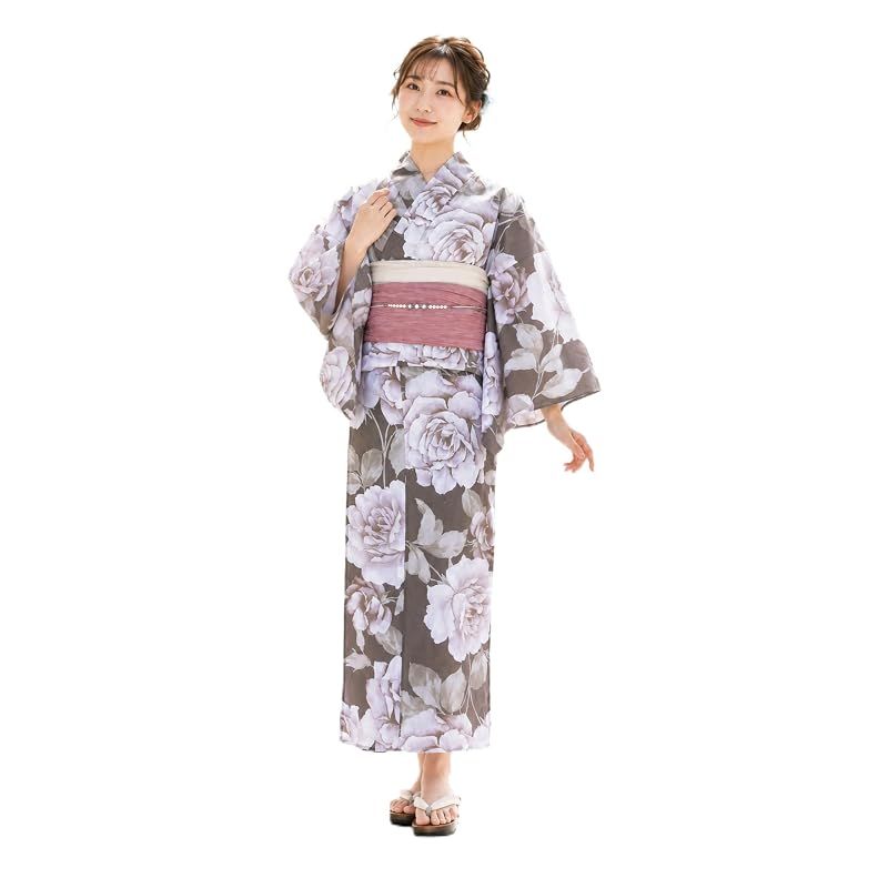 【新品】 [NISHIORI] 浴衣 レディース 2点セット 兵児帯 綿100％ フリーサイズ 大人向け 上品デザイン 花火大会 夏祭り 盆踊り イベント用 ゆかた 女性用 (kmflat-09)