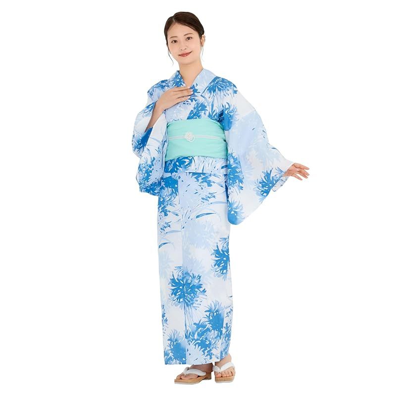 【新品】 [NISHIORI] 二部式浴衣 レディース セパレート 浴衣セット ２点セット(浴衣、兵児帯) 簡単着付け 兵児帯付き セット 夏祭り 花火大会 二部式浴衣セット 女性用 トレンド柄 和モダン 着崩れしにくい (nibu2km-13, フリーサイズ