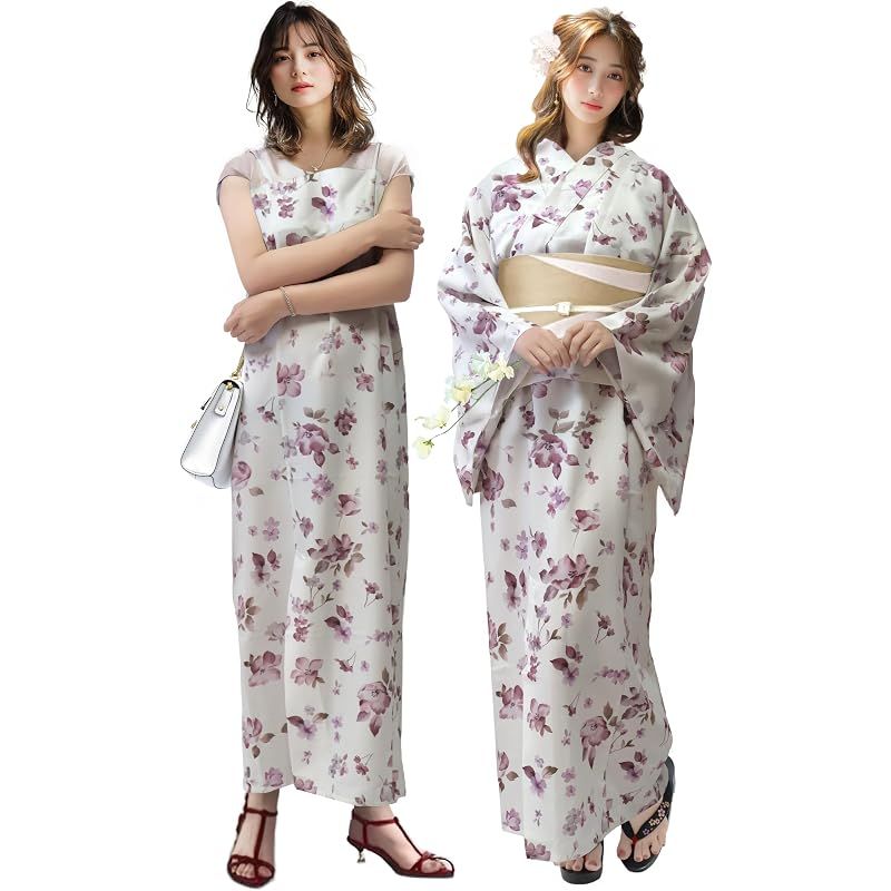 【新品】 [Aletta domani] 浴衣セット 変わり織 キャミワンピース 3点セット(羽織 ワンピース リバーシブル帯) 二部式 ２WAY セパレート 簡単 モダン かわいい 高見え オシャレ 半幅帯 古典柄 花火大会 夏祭り ホワイト ピンク 赤