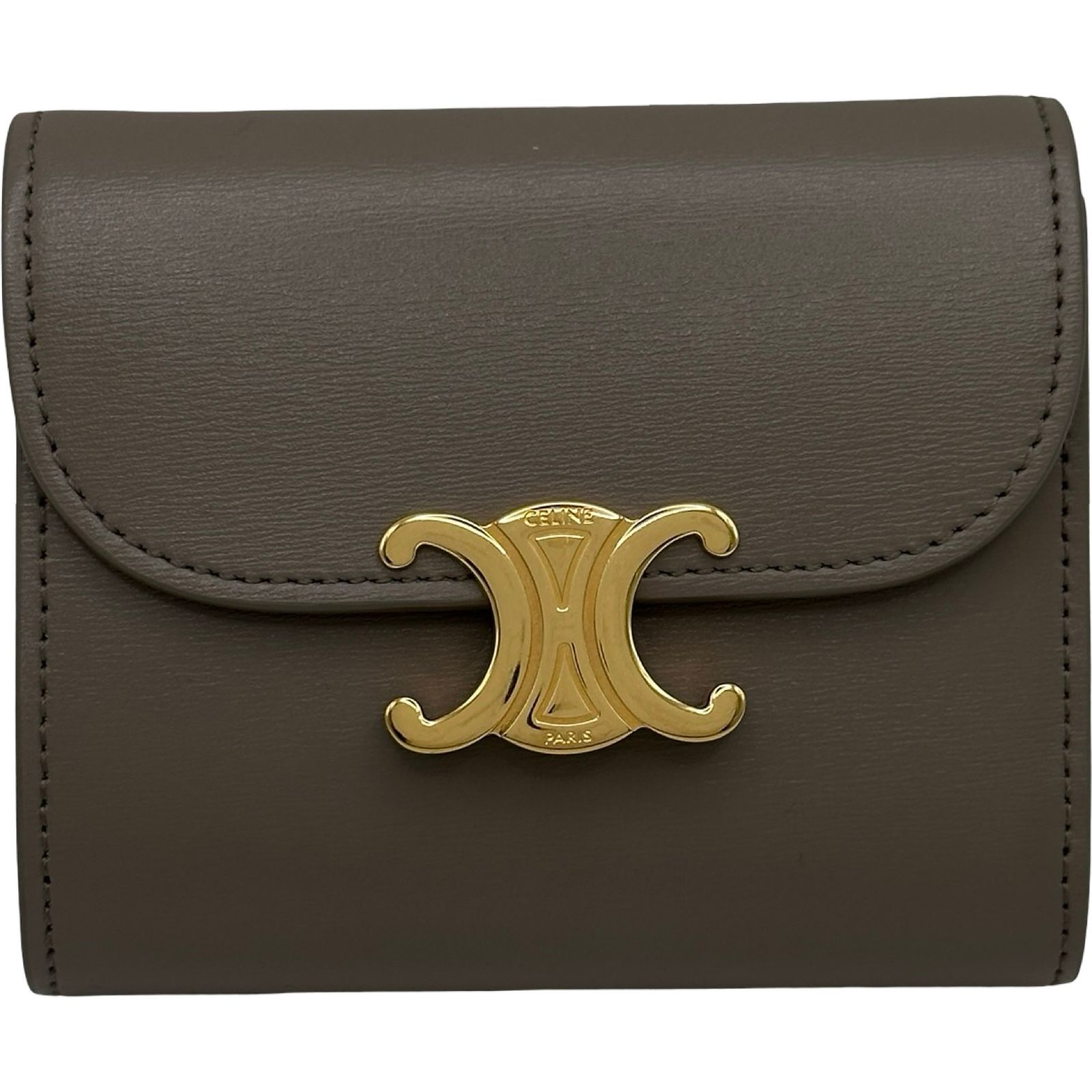 セリーヌ CELINE スモールフラップウォレットトリオンフ 10D783DPV グレー系 ゴールド金具 カーフスキン レディース 三つ折り財布