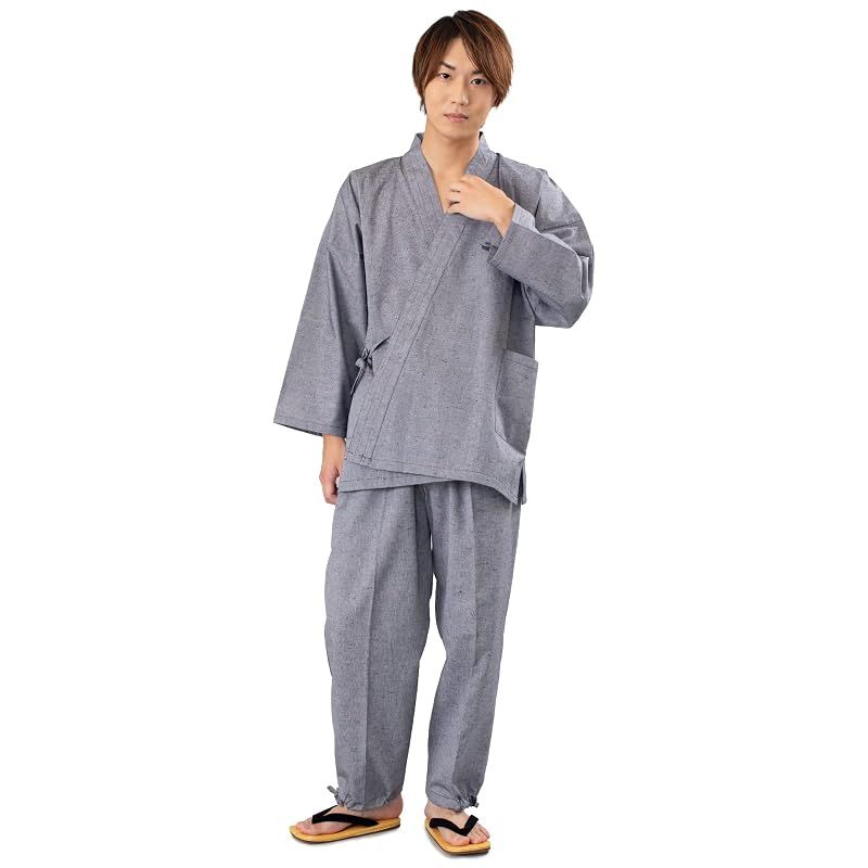 【新品】 [あい藍] 久留米 民芸作務衣 日本製 久留米 織り 柔らかい平織り 通年 季節 プレゼント 贈り物 春 夏 秋 冬 父の日 (M, グレー)