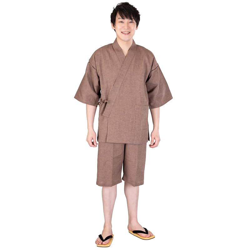 【新品】 [あい藍] 見た目も涼しい 洗える綿麻楊柳甚平 日本製 綿75％ 麻25％ (M, ブラウン) 18,933円