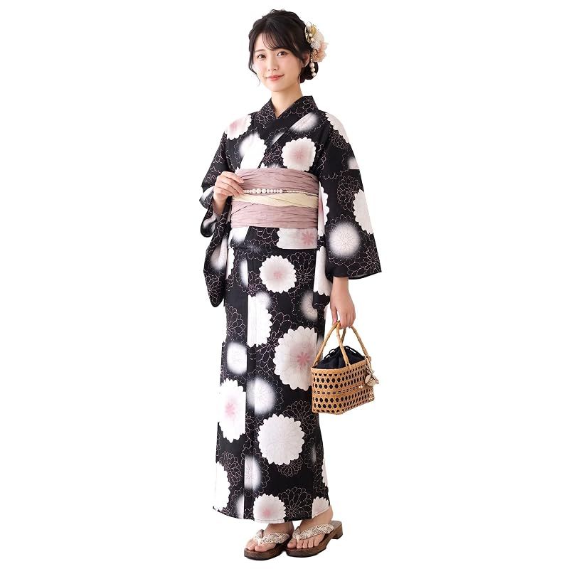 【新品】 浴衣 セット レディース 二部式 選べる浴衣 しわ兵児帯 2点セット 大人かわいい 上品 花柄 夏祭り 花火大会 (01, 通常タイプ)