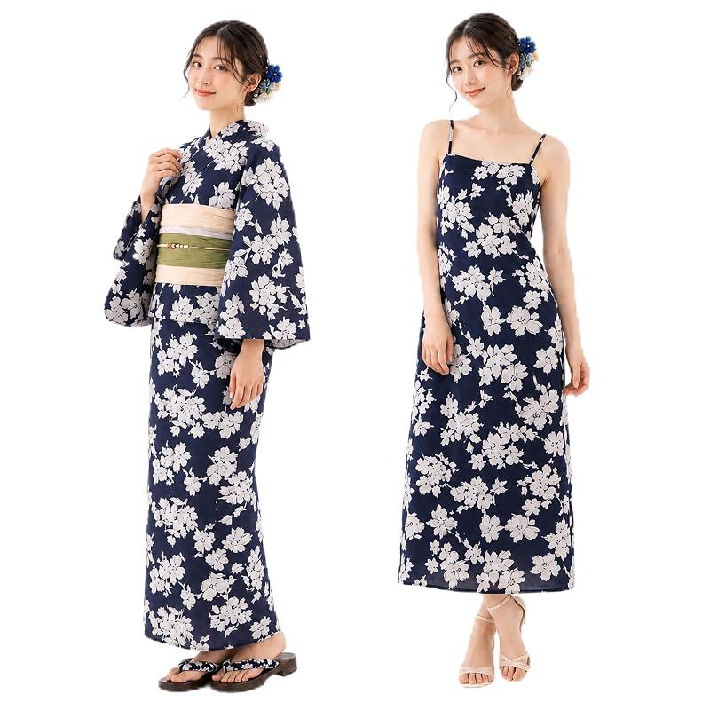 【新品】 [NISHIORI] 二部式浴衣 レディース 3点セット ワンピース浴衣 セパレート浴衣 浴衣 ワンピース 兵児帯付き フリーサイズ 簡単着付け 着崩れしにくい 大人 女性 花火大会 夏祭り 夕涼み お祭り 浴衣セット(W-2)