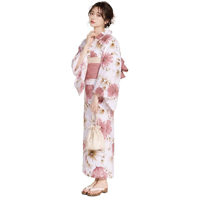 【新品】 浴衣 セット レディース 二部式 選べる浴衣 しわ兵児帯 2点セット 大人かわいい 上品 花柄 夏祭り 花火大会 (018, 二部式タイプ)