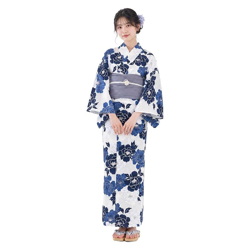 【新品】 浴衣 セット レディース 二部式 選べる浴衣 しわ兵児帯 2点セット 大人かわいい 上品 花柄 夏祭り 花火大会 (016, 二部式タイプ)
