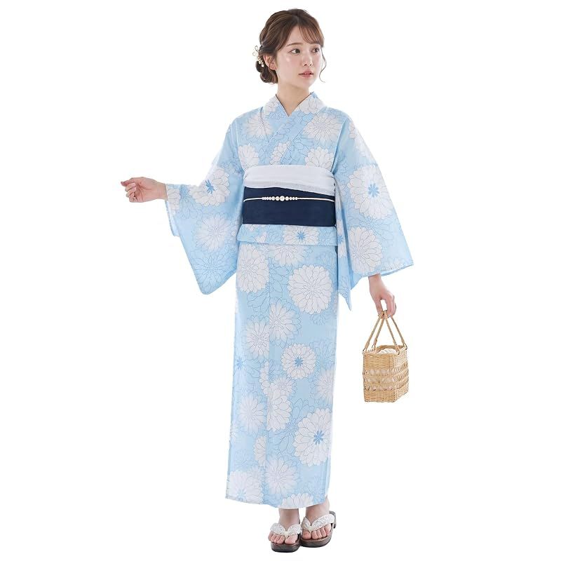 【新品】 浴衣 セット レディース 二部式 選べる浴衣 しわ兵児帯 2点セット 大人かわいい 上品 花柄 夏祭り 花火大会 (05, 通常タイプ)