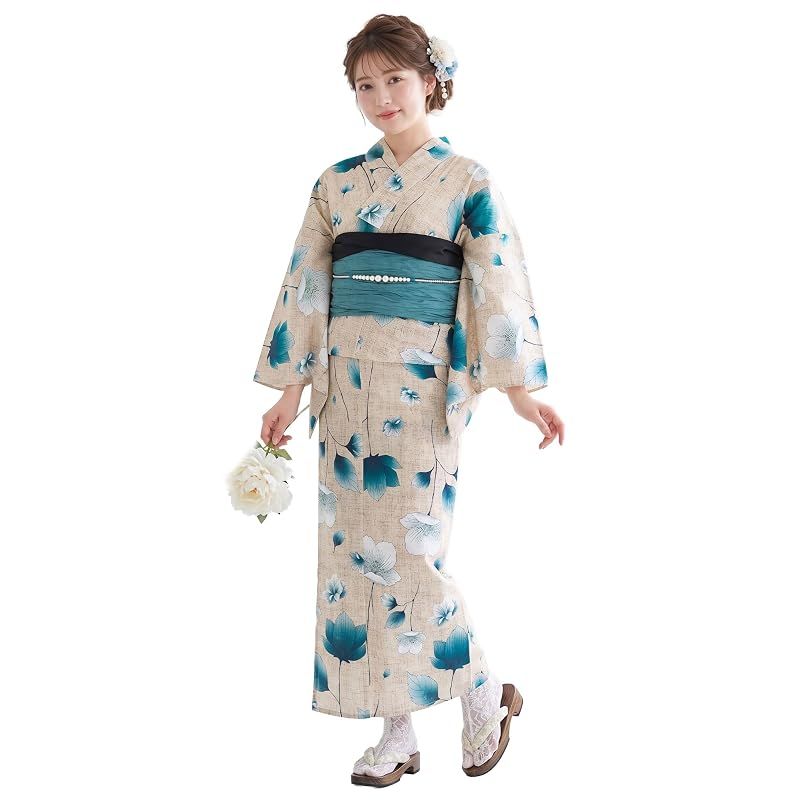 【新品】 浴衣 セット レディース 二部式 選べる浴衣 しわ兵児帯 2点セット 大人かわいい 上品 花柄 夏祭り 花火大会 (10, 通常タイプ)