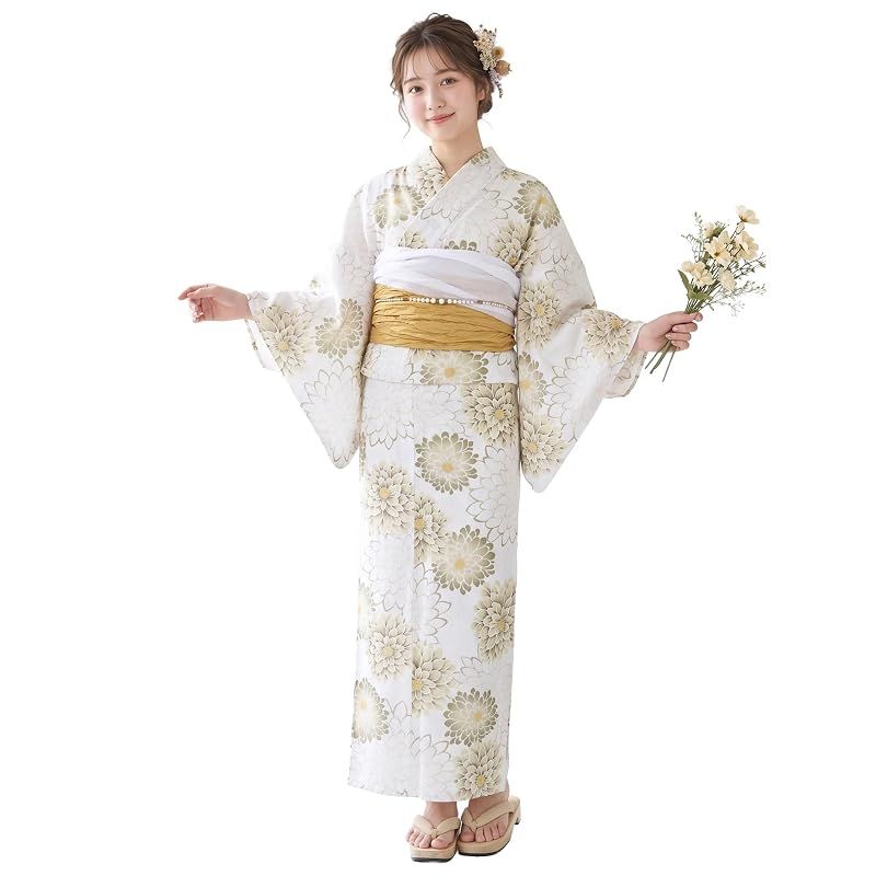 【新品】 浴衣 セット レディース 二部式 選べる浴衣 しわ兵児帯 2点セット 大人かわいい 上品 花柄 夏祭り 花火大会 (13, 二部式タイプ)