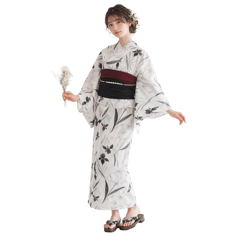【新品】 浴衣 セット レディース 二部式 選べる浴衣 しわ兵児帯 2点セット 大人かわいい 上品 花柄 夏祭り 花火大会 (14, 二部式タイプ)