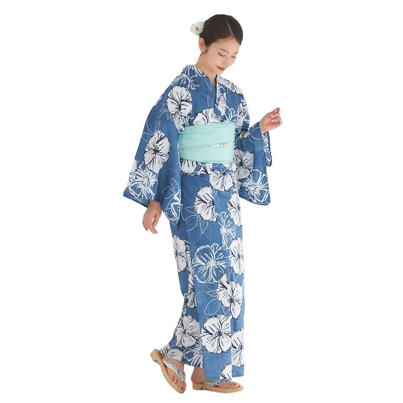 【新品】 浴衣 セット レディース 二部式 選べる浴衣 しわ兵児帯 2点セット 大人かわいい 上品 花柄 夏祭り 花火大会 (18, 通常タイプ)