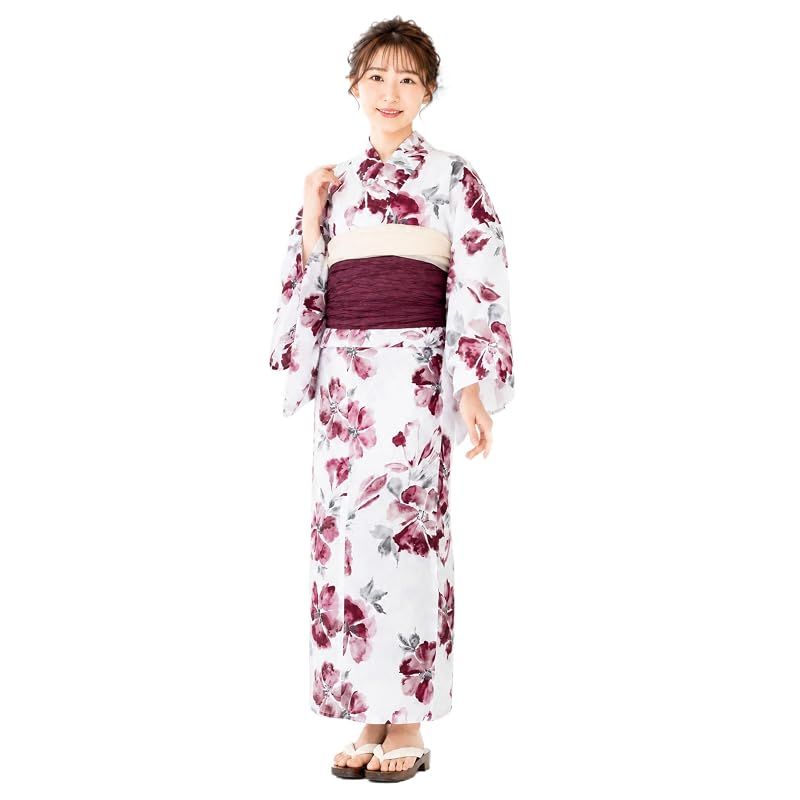 【新品】 [NISHIORI] 浴衣 レディース 2点セット 兵児帯 綿100％ フリーサイズ 大人向け 上品デザイン 花火大会 夏祭り 盆踊り イベント用 ゆかた 女性用 (kmflat-08)