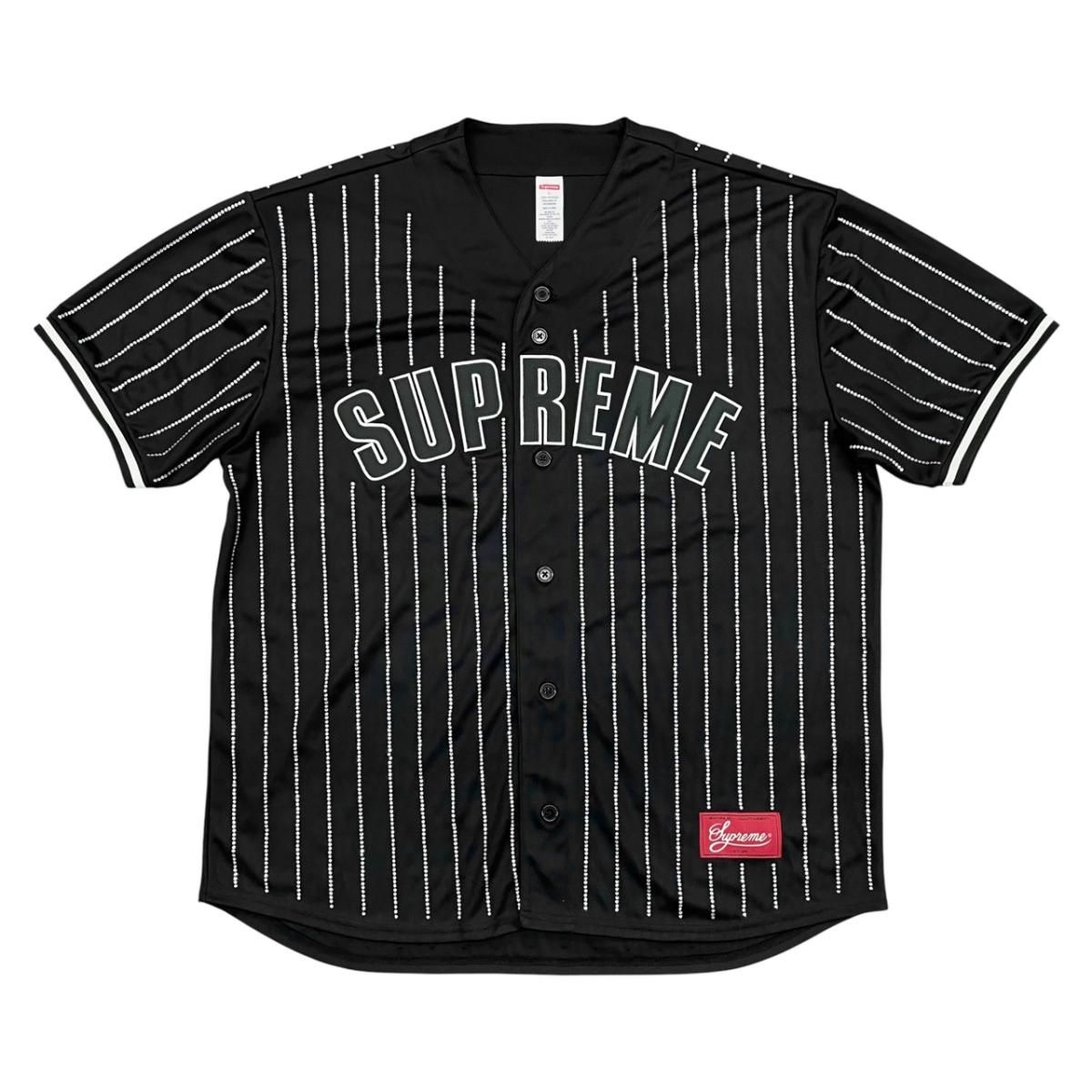 ⭕シュプリーム バウンド サッカージャージ(ラインストーン付き)黒 XXL ☆シュプリーム セットアップ ラインストーン ストライプ ベースボール