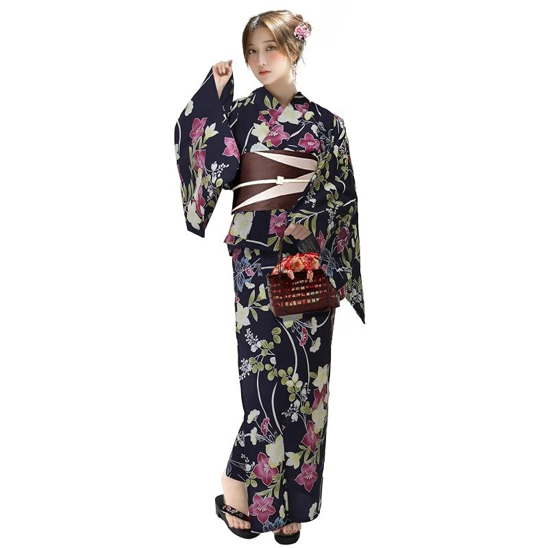 【新品】 [Aletta domani] 浴衣 レディース 変わり織 二部式 セパレート浴衣 リバーシブル帯 3way 高見え 2点セット(浴衣、半幅帯 リバーシブル) レディース 古典柄 花火大会 藍咲あさがお（紺） ネイビー ベージュ アイボリー