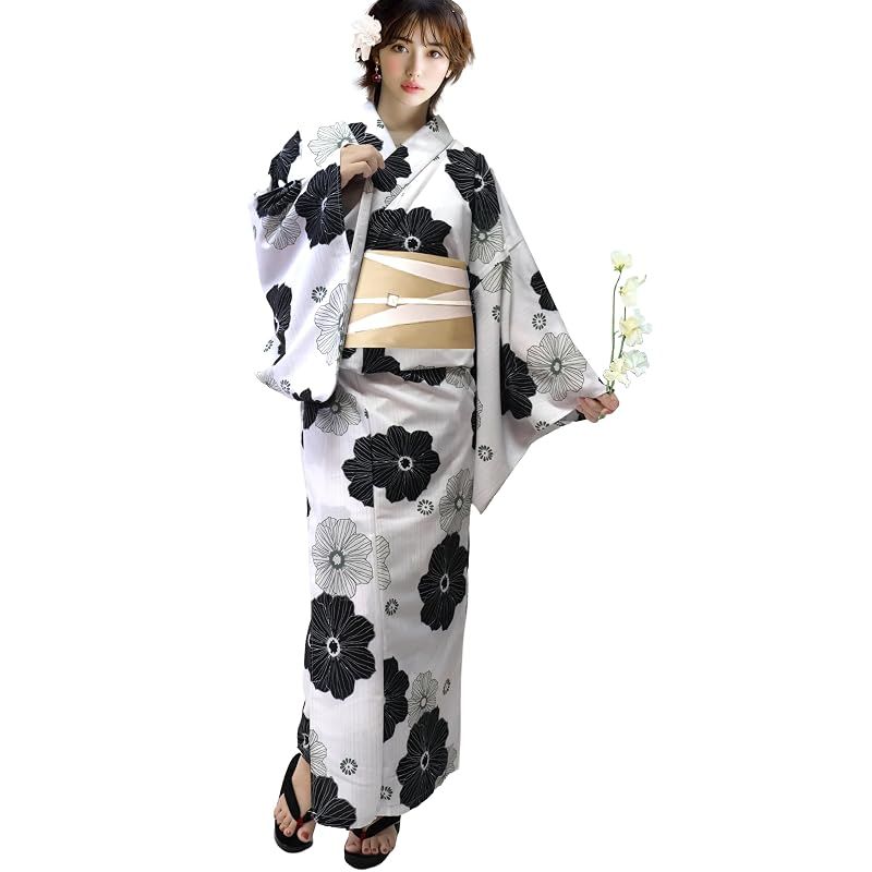 【新品】 [Aletta domani] 浴衣 レディース 2点セット 浴衣帯 セット 半幅帯 リバーシブル 古典柄 花火大会 凛花（オフ白）ベージュ アイボリー