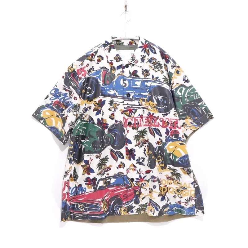 【新品】メンズ 1 サカイ sacai 25ss カーレース トロピカル プリント シャツ オフホワイト