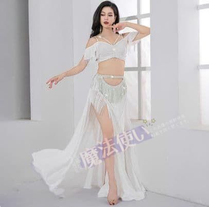 高級ベリーダンス衣装 高腰スリット 豪華フリンジ仕様 4色展開 CWF025
