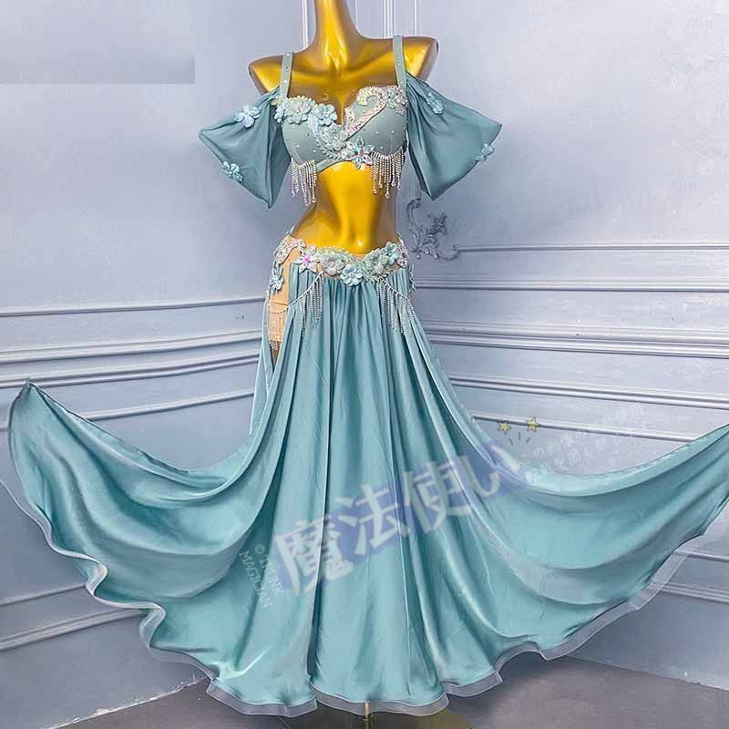 ベリーダンス ダンス衣装 セット ハロウィン コスプレ 仮装 パーティー 余興用 レッスン着 トップス スカート(インナーパンツ付き) ２点セット 社交ダンス　発表会　ラテンダンス　演出　団体 忘年会 新年会　キラキラ きらきら CWF263